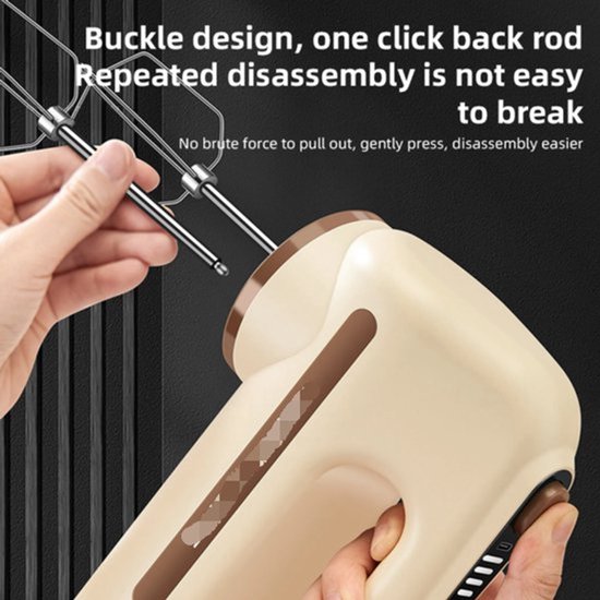 Elektrische handmixer met dubbele kop en 5 instelbare snelheden, mengkoppen van 304 roestvrij staal, draagbare draadloze oplaadfunctie, ergonomische handgreep, perfect voor bakken en koken. van Merkloos — afbeelding 2