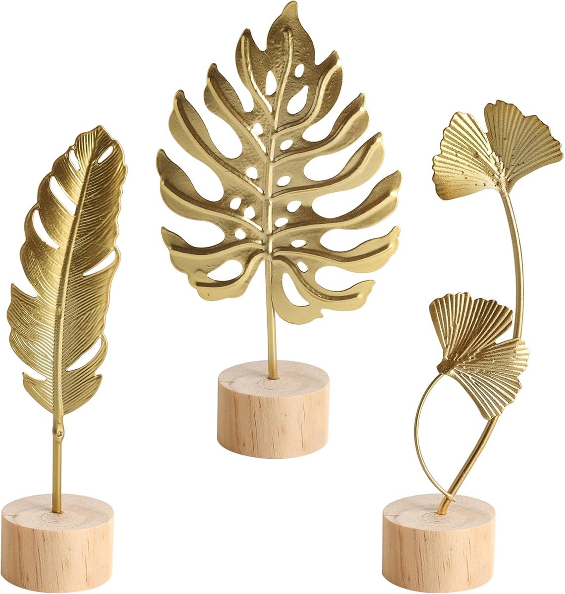 Ginkgo Blad metalen sculptuur - set van 3 - gouden decoratie - luxe sfeer voor woonkamer - ShopVlot