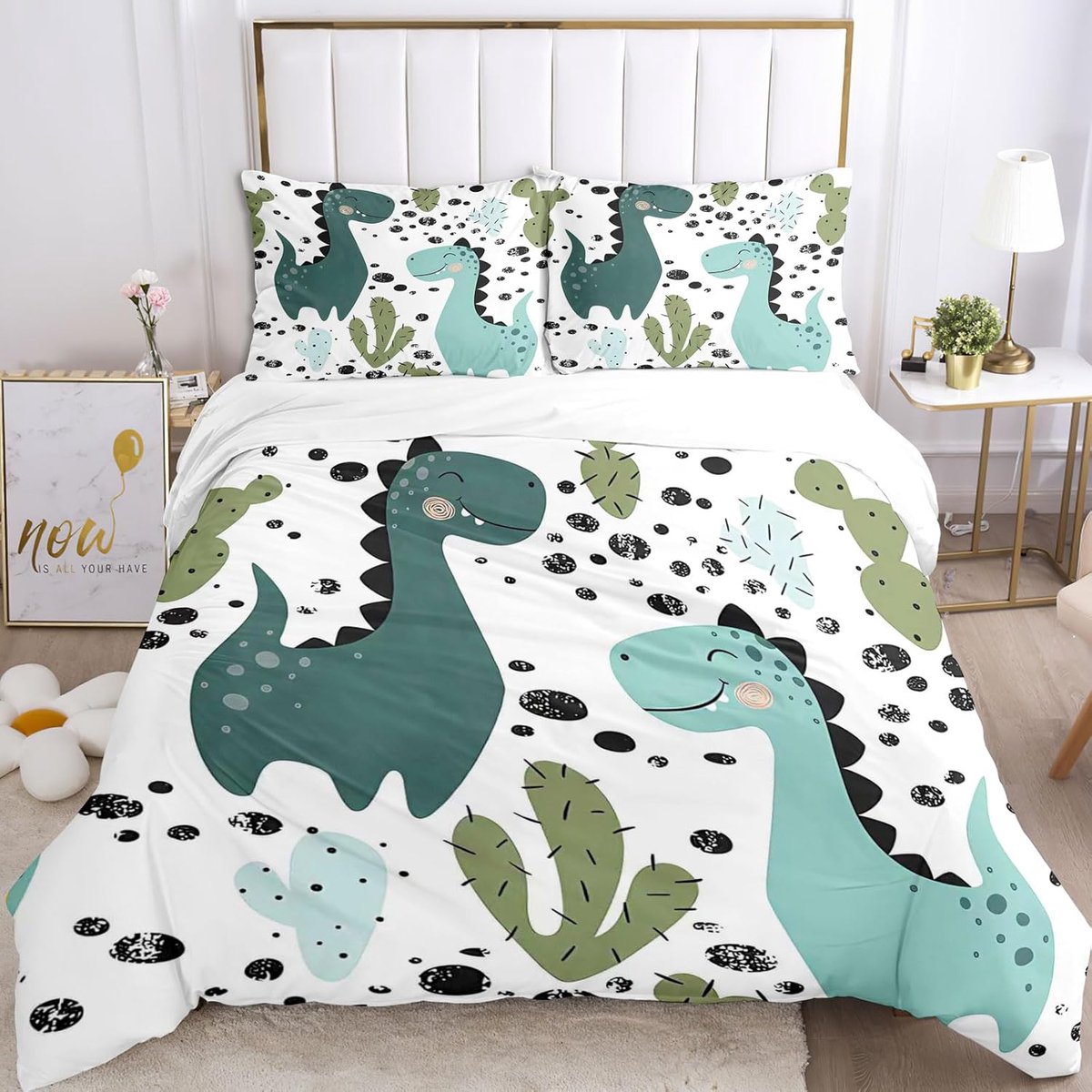 Dekbedovertrek dinosaurussen 135x200 cm - kleurrijke cartoonprint - zacht en ademend - ideaal voor kinderen - ShopVlot