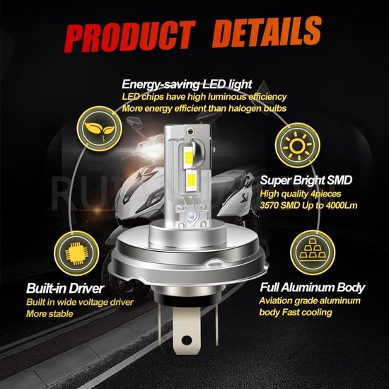LED koplamp P45T - 4000 lumen - wit - eenvoudig te installeren voor motor en scooter - ShopVlot — afbeelding 2