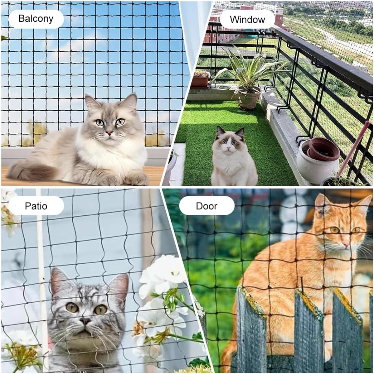 Kattennet balkon 4 x 3 m - draadversterkt - zonder boren - veilig voor katten - ShopVlot