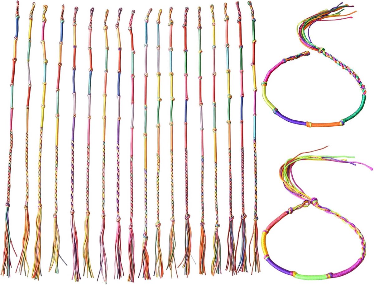 Vriendschapsarmbanden 20pcs Multicolor - Handgemaakt gevlochten - Feestbenodigdheden voor pols en enkel - ShopVlot