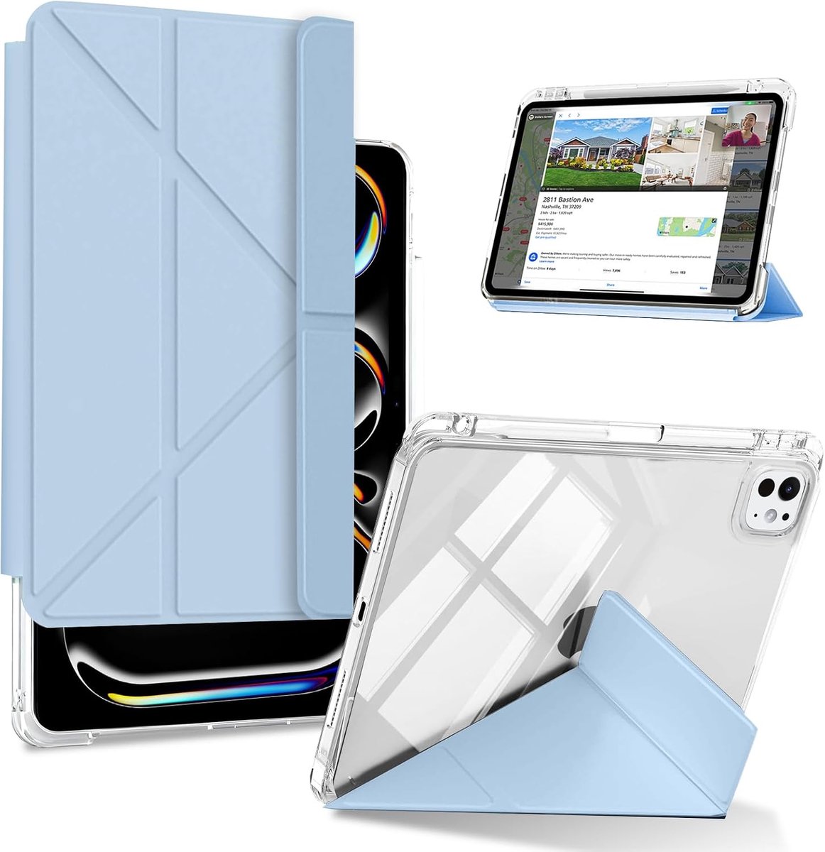Hoes voor iPad Pro 11 inch M5/M4 - transparant - afneembare standaard - met penhouder - ShopVlot