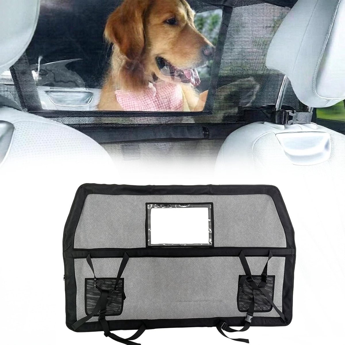 Hondenrooster SUV 1270 × 1070 mm - zwart - veiligheidsnet voor passagiersstoel - voorkomt afleiding tijdens het rijden - ShopVlot
