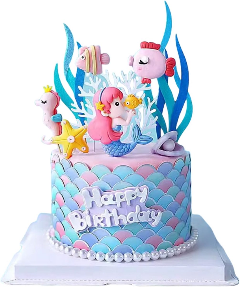 Mermaid cake decorations set van 9 - keramiek - kleurrijk - perfect voor zeethema taarten - ShopVlot