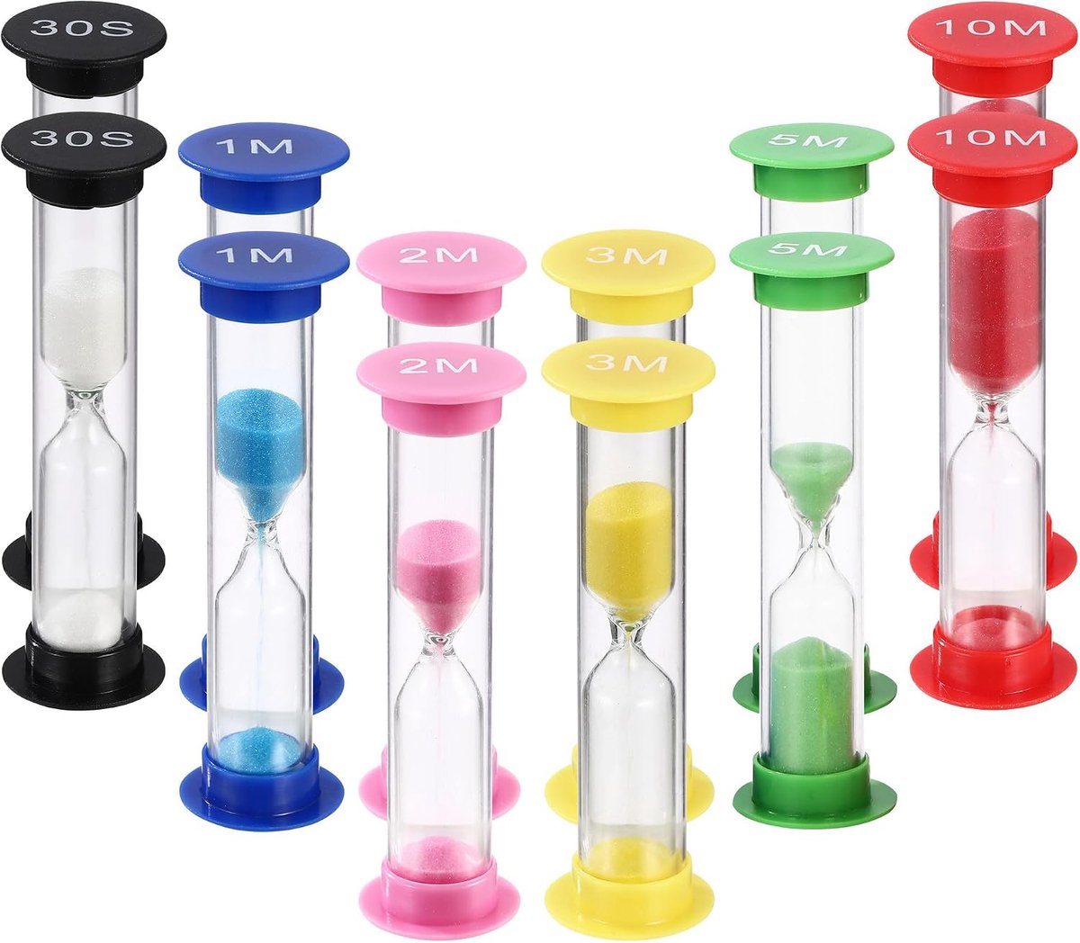 Mini zandlopers voor kinderen - 12 gekleurde exemplaren - 30s/1/2/3/5/10 minuten - leerzaam spelen - ShopVlot