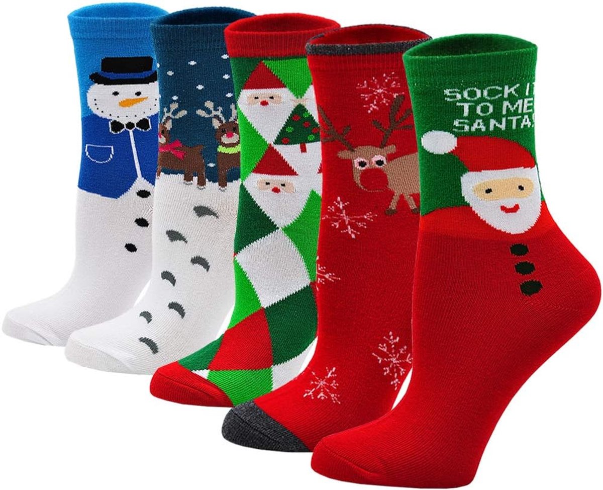 Kerstsokken dames - kleurrijke cartoon dieren - katoen - 5 paar voor extra plezier - ShopVlot