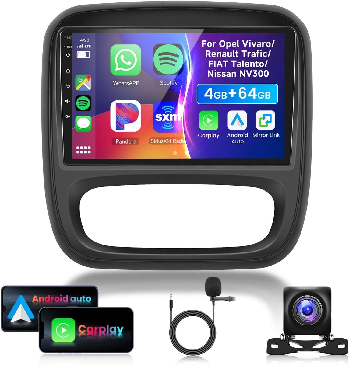 Autorradio 9" HD - 4G 64GB - Bluetooth met Carplay - GPS en AHD Achteruitrijcamera - ShopVlot