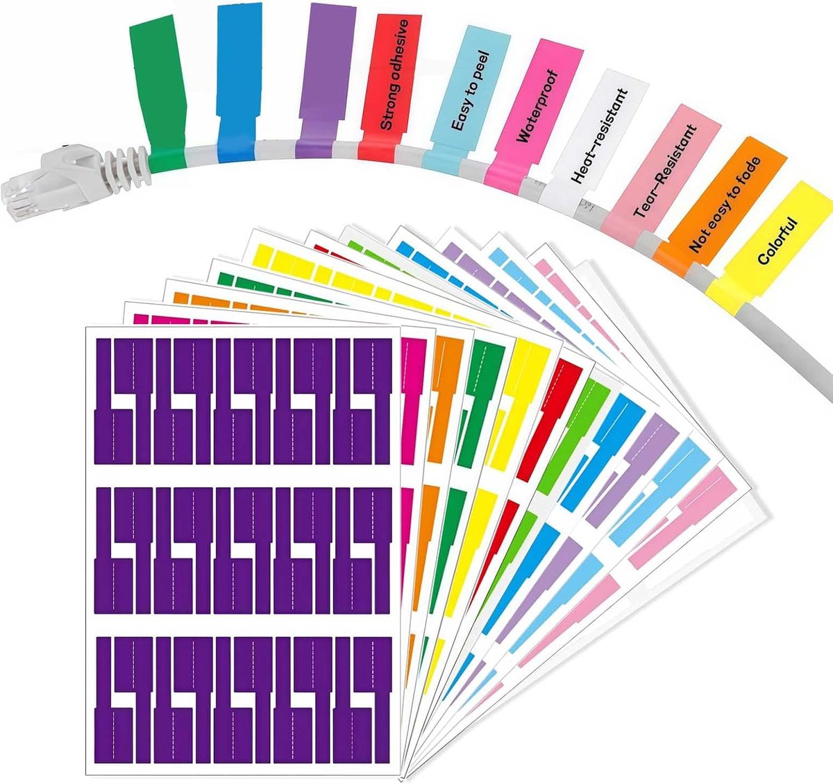 Kabellabels 360 Stuks - Kleurrijke Zelfklevende Labels 84x26mm - Duidelijke Markering - ShopVlot