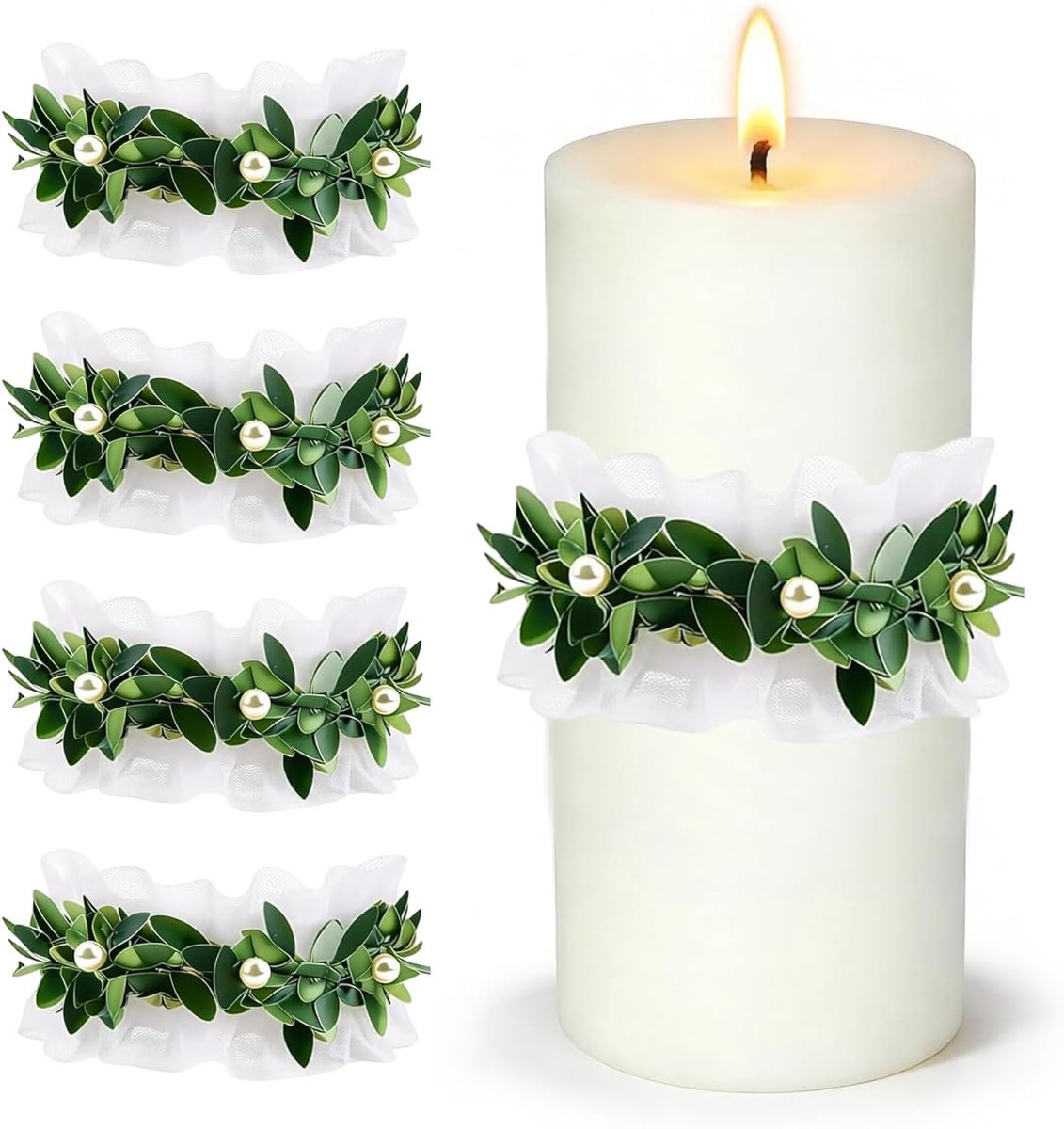druppelvanger communiekaars - kaarsrokje met kant - buxuskrans - stijlvolle decoratie - ShopVlot