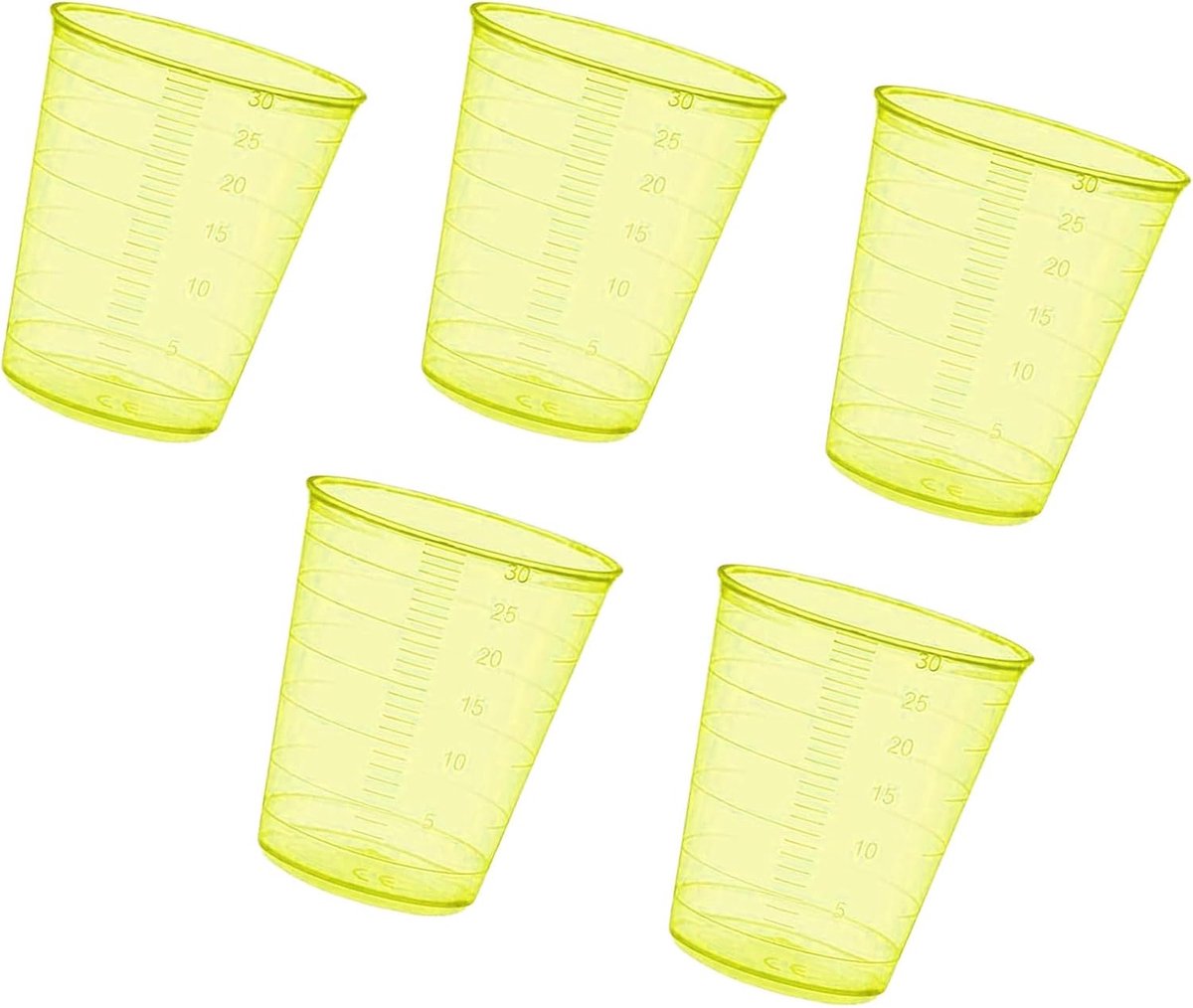 Maatbekertjes set van 160 - 30 ml - geel - schaalverdeling voor nauwkeurig doseren - ShopVlot