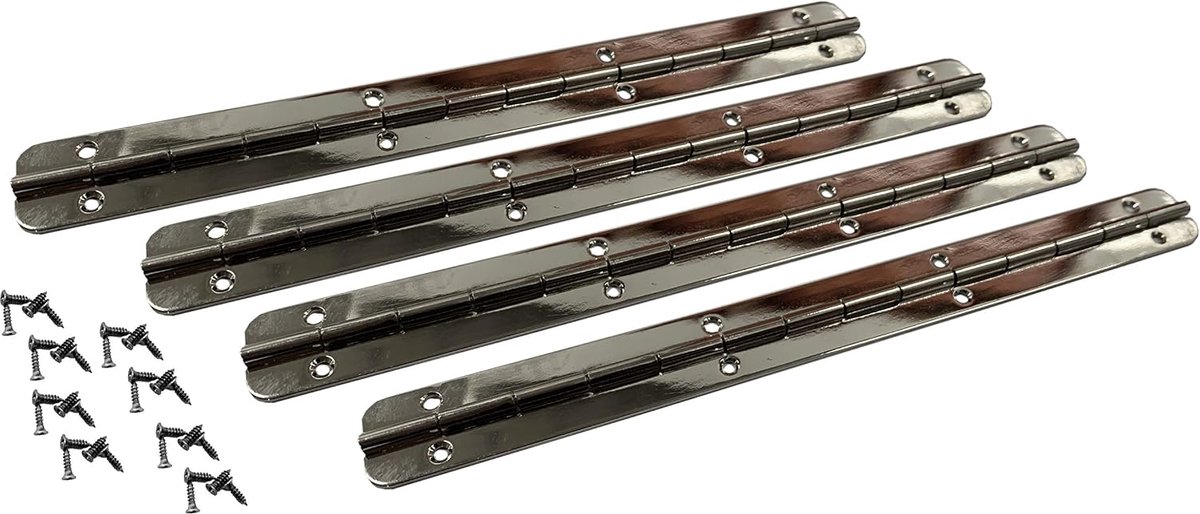 Pianoscharnieren set van 4 - zilver 175x17x1,2 mm - inclusief schroeven - voor stevige verbindingen - ShopVlot