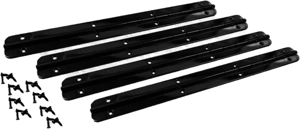 Piano scharnieren set van 4 - 175x17x1.2mm - zwart - inclusief schroeven voor stevige bevestiging - ShopVlot