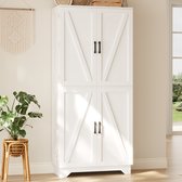Hoge Buffetkast 80x40x180 cm - 4 Schuurdeuren - Wijnrek - Deurplank - Wit + Naturel