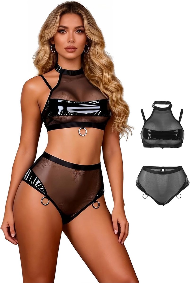 Body stockings plus size - sexy faux leather - cyberpunk design - perfect voor feesten - ShopVlot