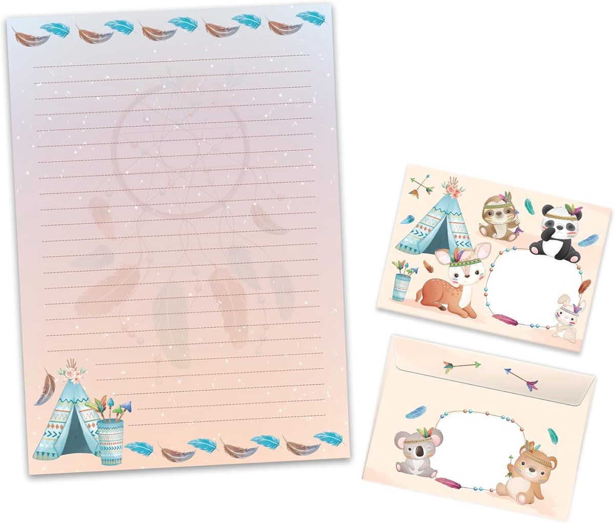 Schrijfwaren set met dieren - A4 formaat - 25 vellen + 15 enveloppen - ideaal voor kinderen - ShopVlot