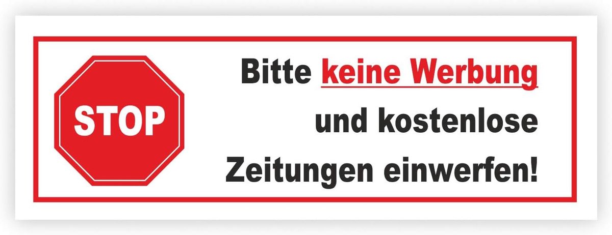 Sticker tegen reclame en kranten - 8,5 x 3 cm - zelfklevend - weerbestendig, voorkomt ongewenste post - ShopVlot