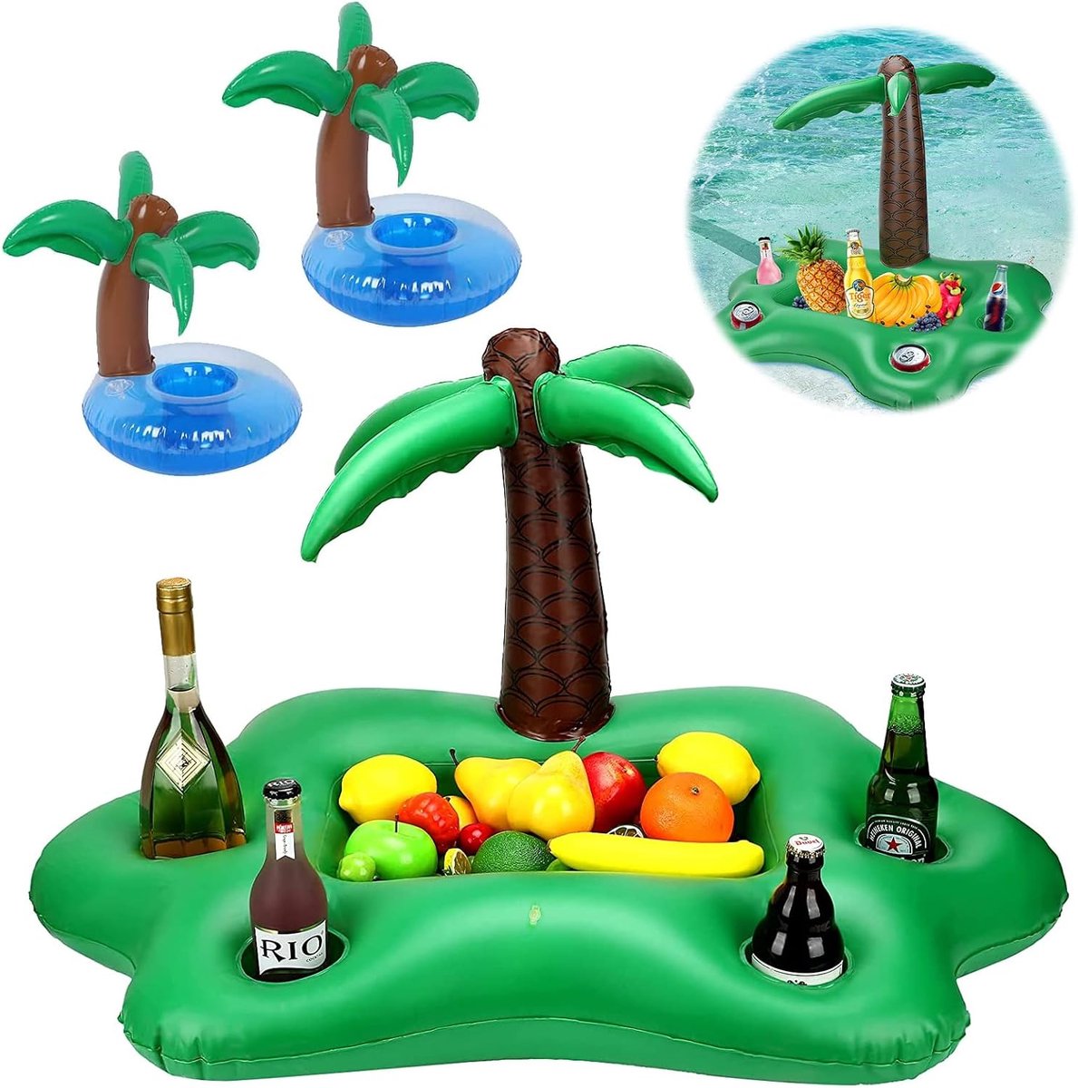 Opblaasbare bekerhouder - palmboom ontwerp - 95 x 55 x 55 cm - perfect voor het zwembad - ShopVlot