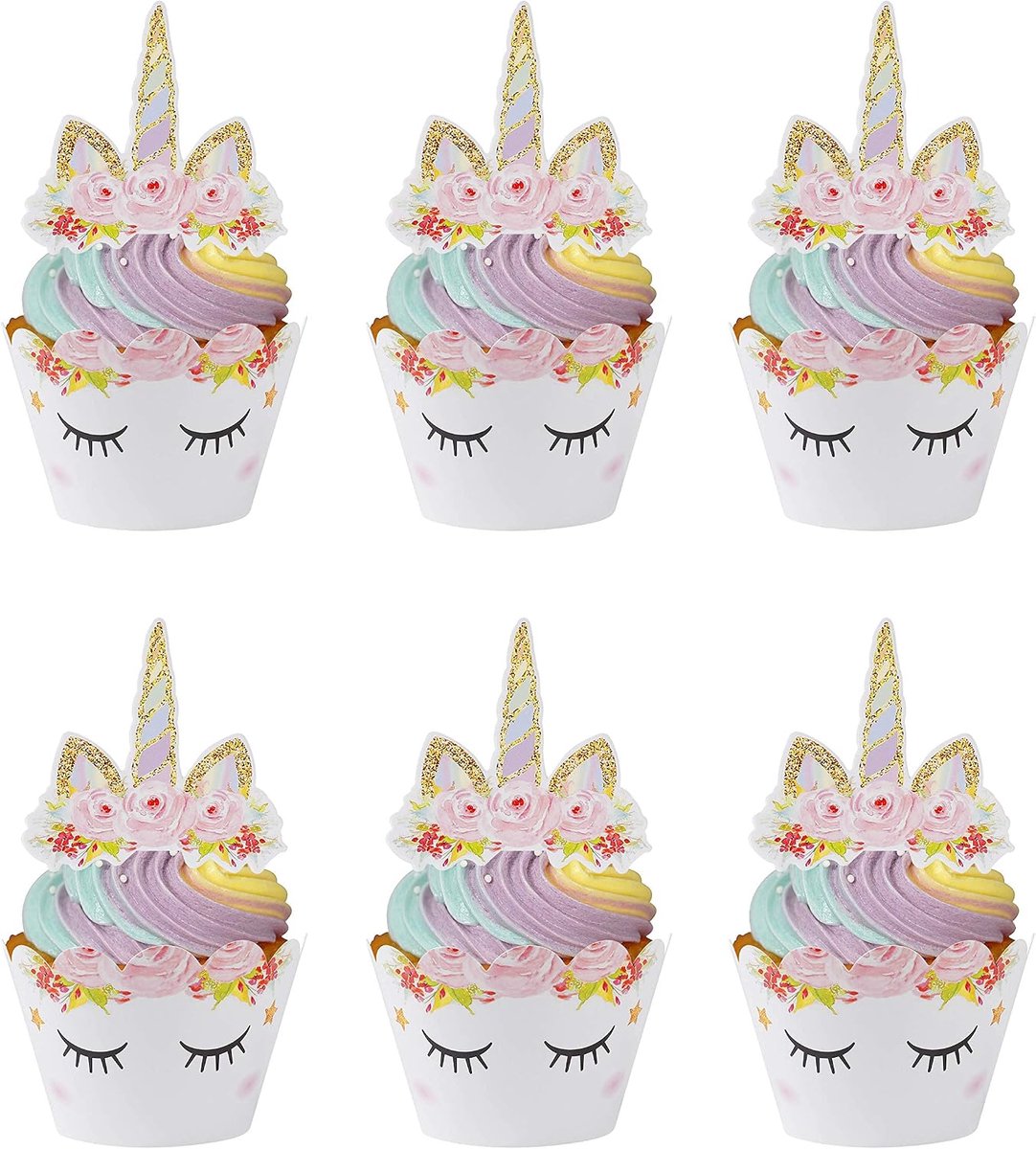 Cupcake toppers en wrappers - karton - eenhoorn thema - voor kinderfeestjes - ShopVlot