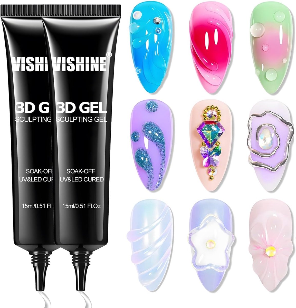 3D Nagelgel - Duidelijk - 2-pack - Voor 3D nagelontwerpen en decoraties - ShopVlot