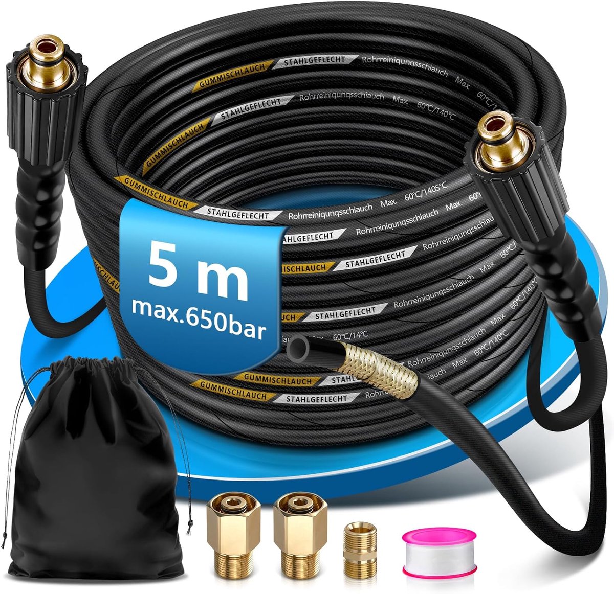 Pipe cleaning hose set 5 m with 2 x HD adapter - ShopVlot