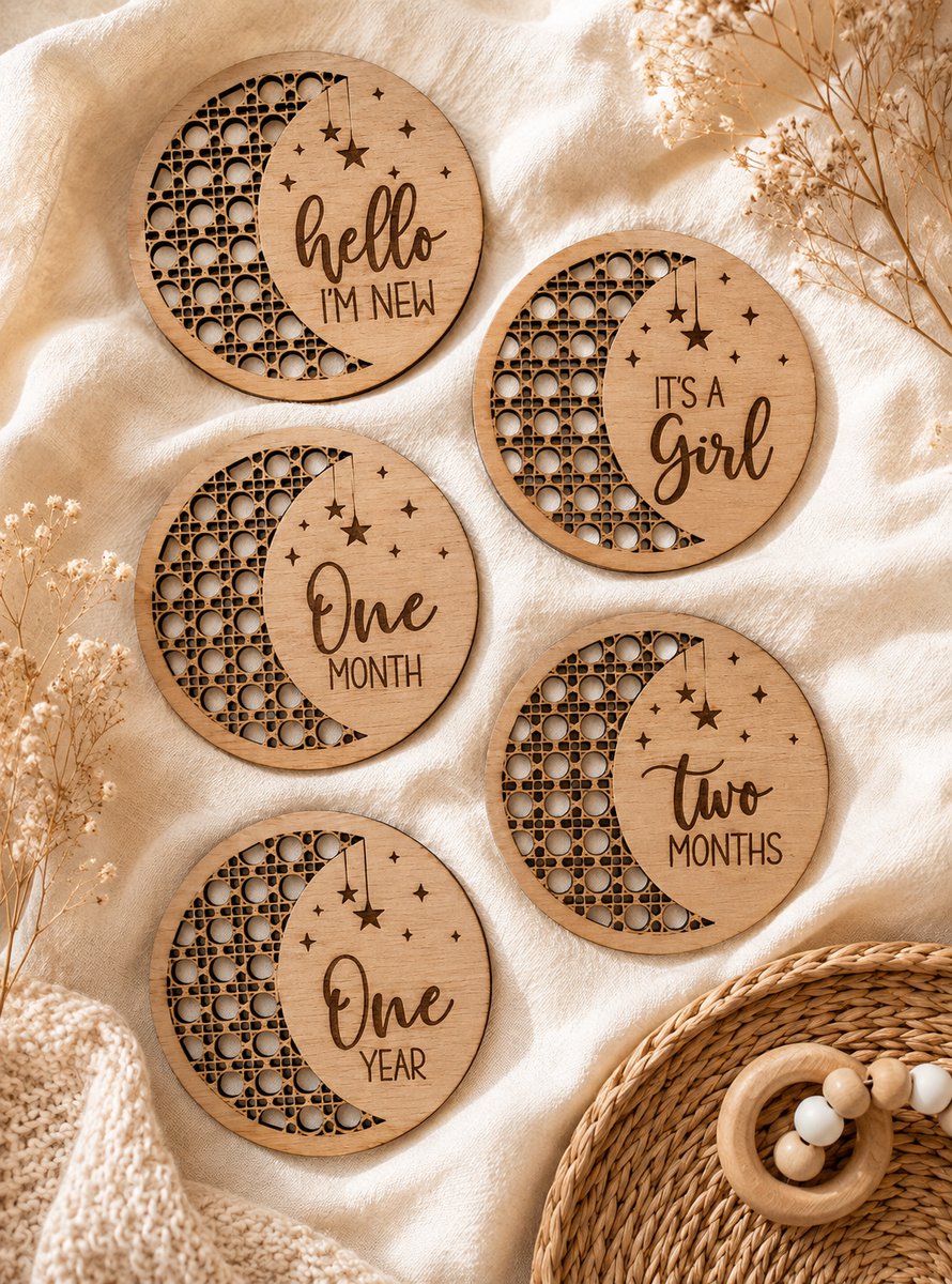 Mijlpaalkaarten Rotan | It's a girl | Uniek kraam cadeau | Cadeau voor 10 dagen pakket | Babyshower cadeau