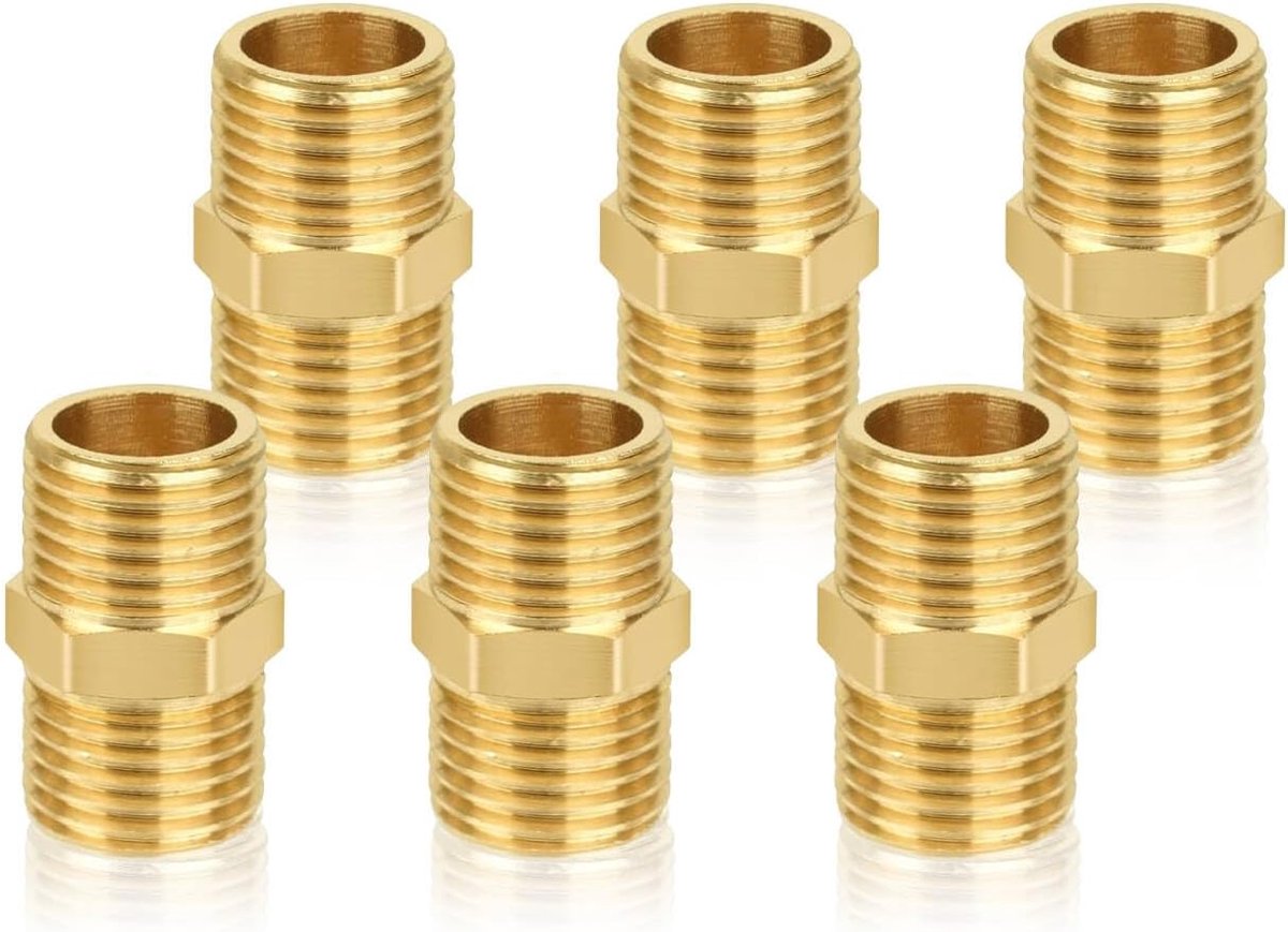 6 Pcs Gas Hose Connectors, Brass Gas Hose Adapter, Gas Hose, Quick Coupling, 1/4 Double Nipple, Threaded Hex Coupling - ShopVlot