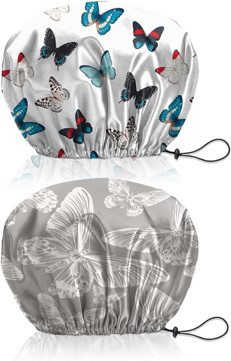 2PCS Shower Cap Reusable Waterproof Double Layer Elastic Adjustable Hair Bathing Caps Cute Aesthetic For Women - ShopVlot