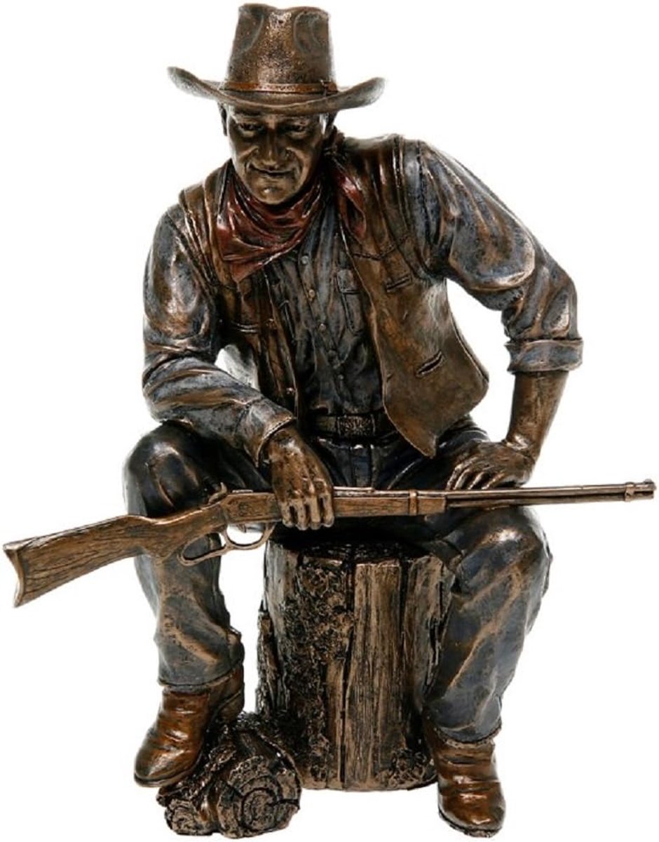John Wayne 51284 Bronze statue sitting on tree trunk - ShopVlot
