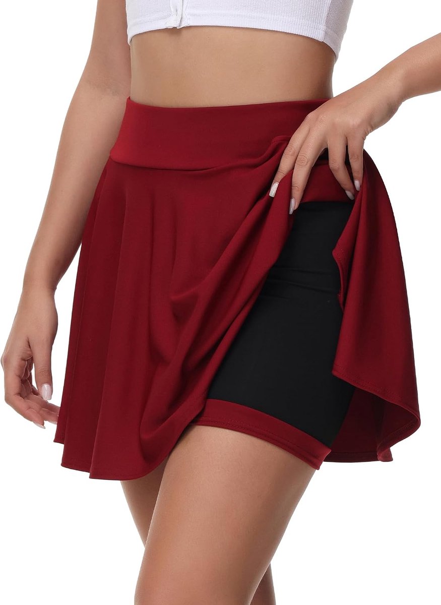 Women's Basic Mini Skater Skirt with Pants - Black Tennis Skirt with Pockets, Versatile, Stretchy, Casual - ShopVlot