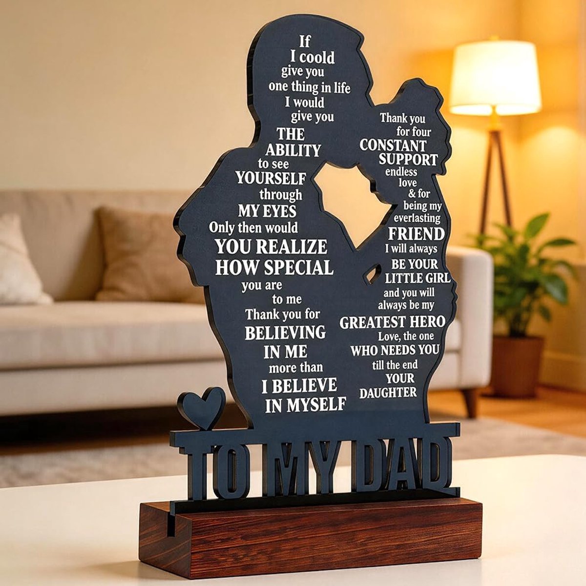 To My Dad gegraveerde plaque, papa verjaardagscadeau van zoon, acryl bureaudecoratie met houten basis voor Vaderdag - ShopVlot