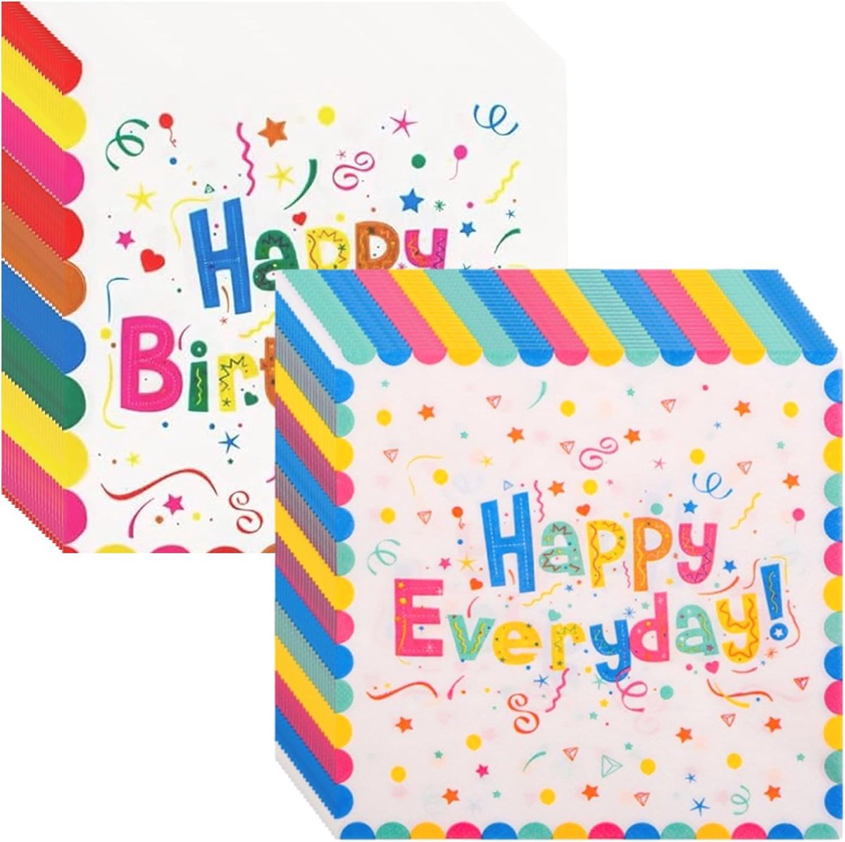 40 stuks Happy Everyday servetten voor kinderen, 13 x 12 cm, regenboog, verjaardagscocktailservetten met kleurrijke - ShopVlot