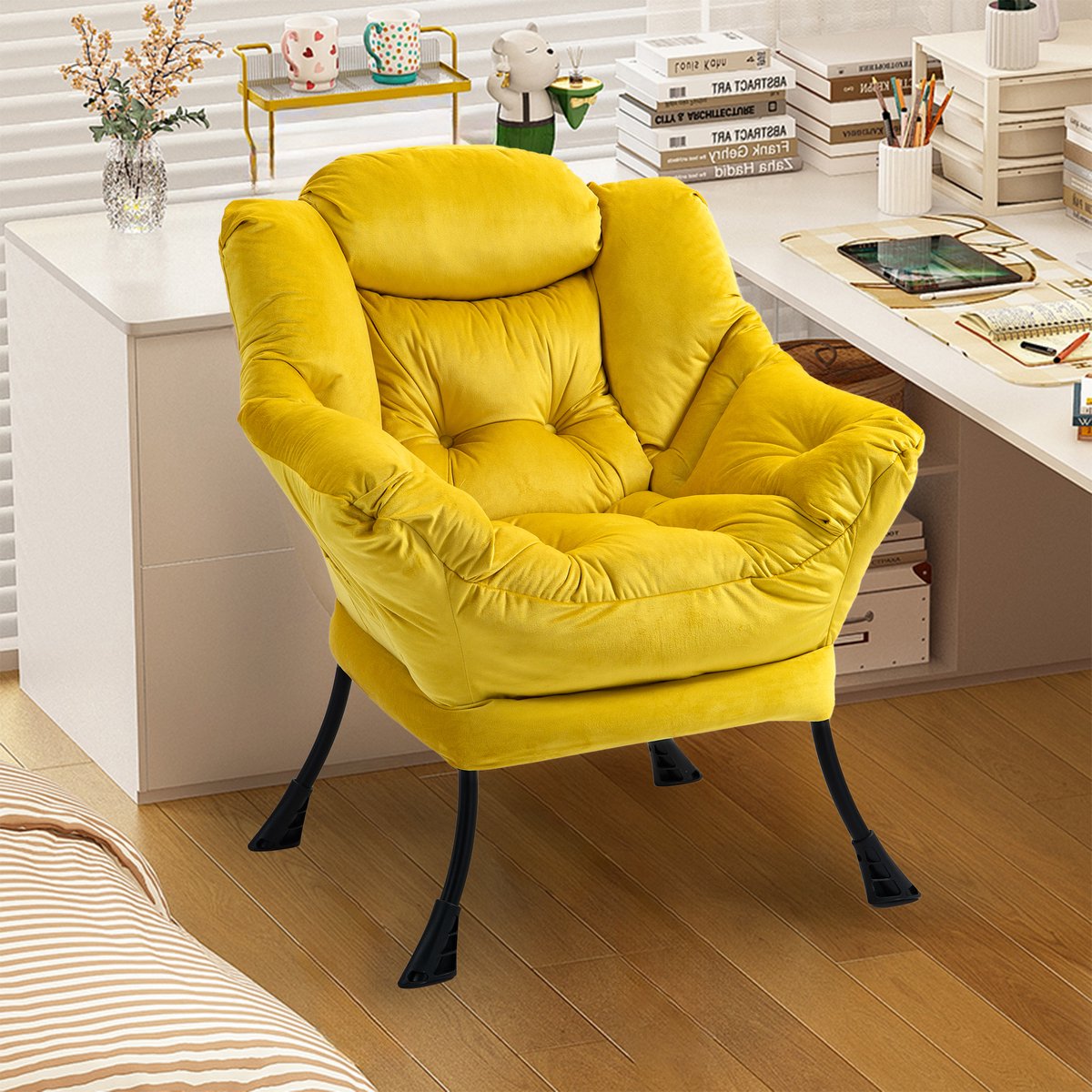 COVREO Fauteuil 81x65x95 cm geel, velvet zitting met metalen frame
