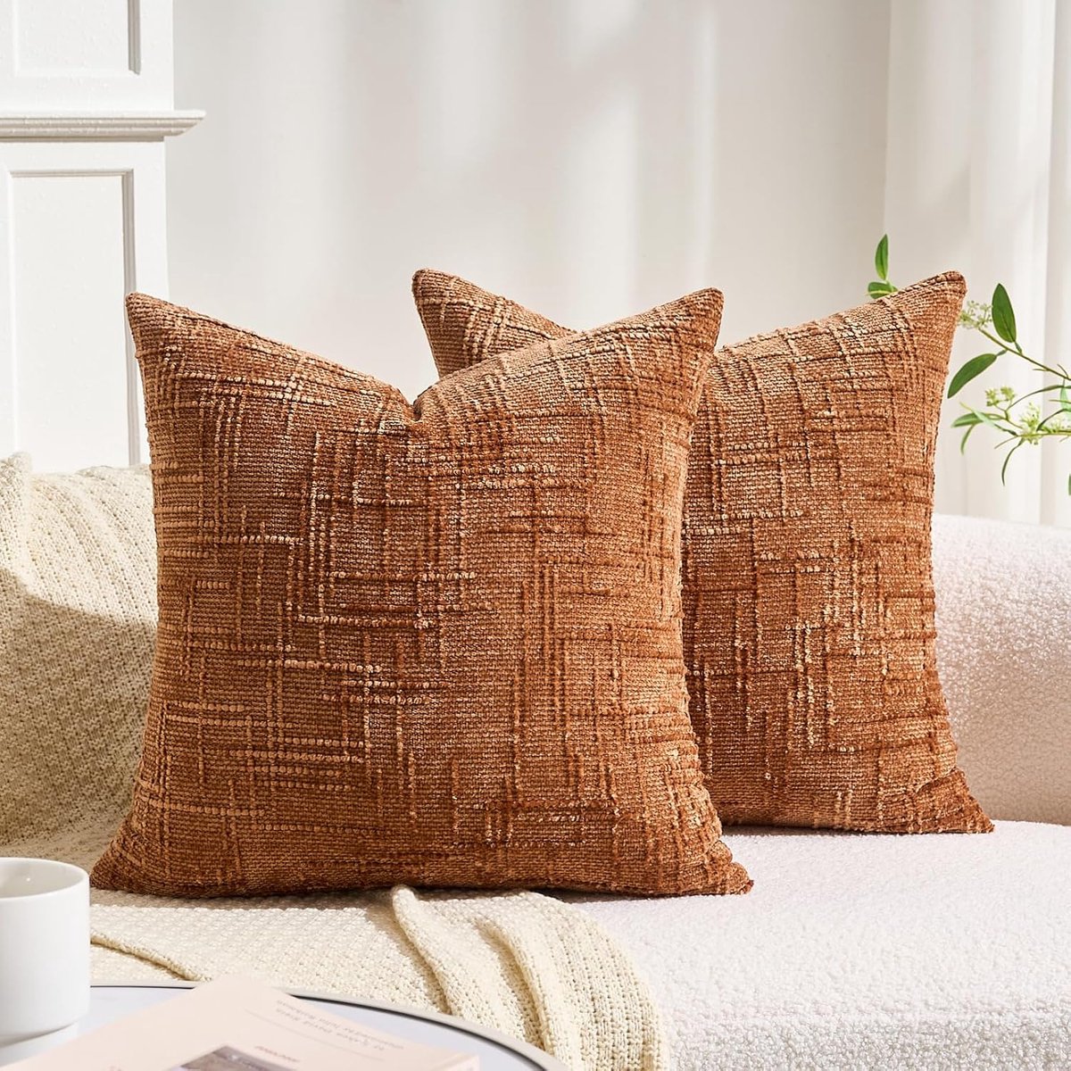 Cushion Cover, 50 x 50 cm, Orange Chenille Cushion Cover, Square Decorative Sofa Cushion, Decorative Cushion Cover - ShopVlot