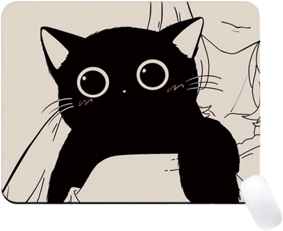 Schattige zwarte katten muismat, compact formaat 26 x 21 x 0.3 cm, ideaal voor PC en laptopgebruik, perfect voor kattenliefhebbers