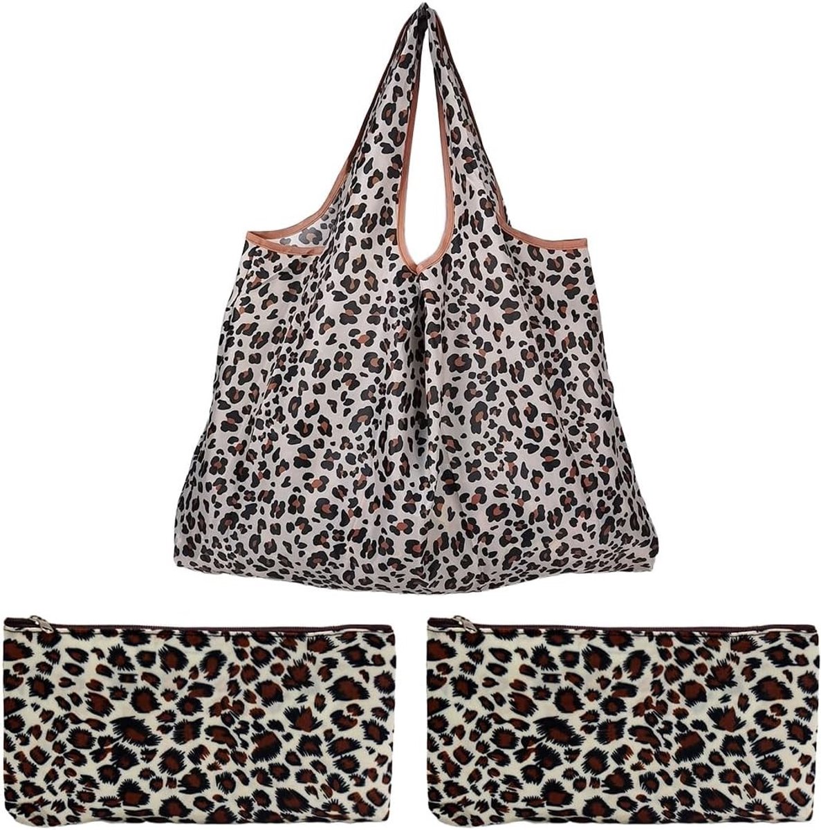 Set van 3 Vouwbare Winkeltassen, Herbruikbare Eco-vriendelijke Tassen met Luipaardpatroon, Lichtgewicht en Ruimtebesparend voor Boodschappen, Reizen en Dagelijks Gebruik