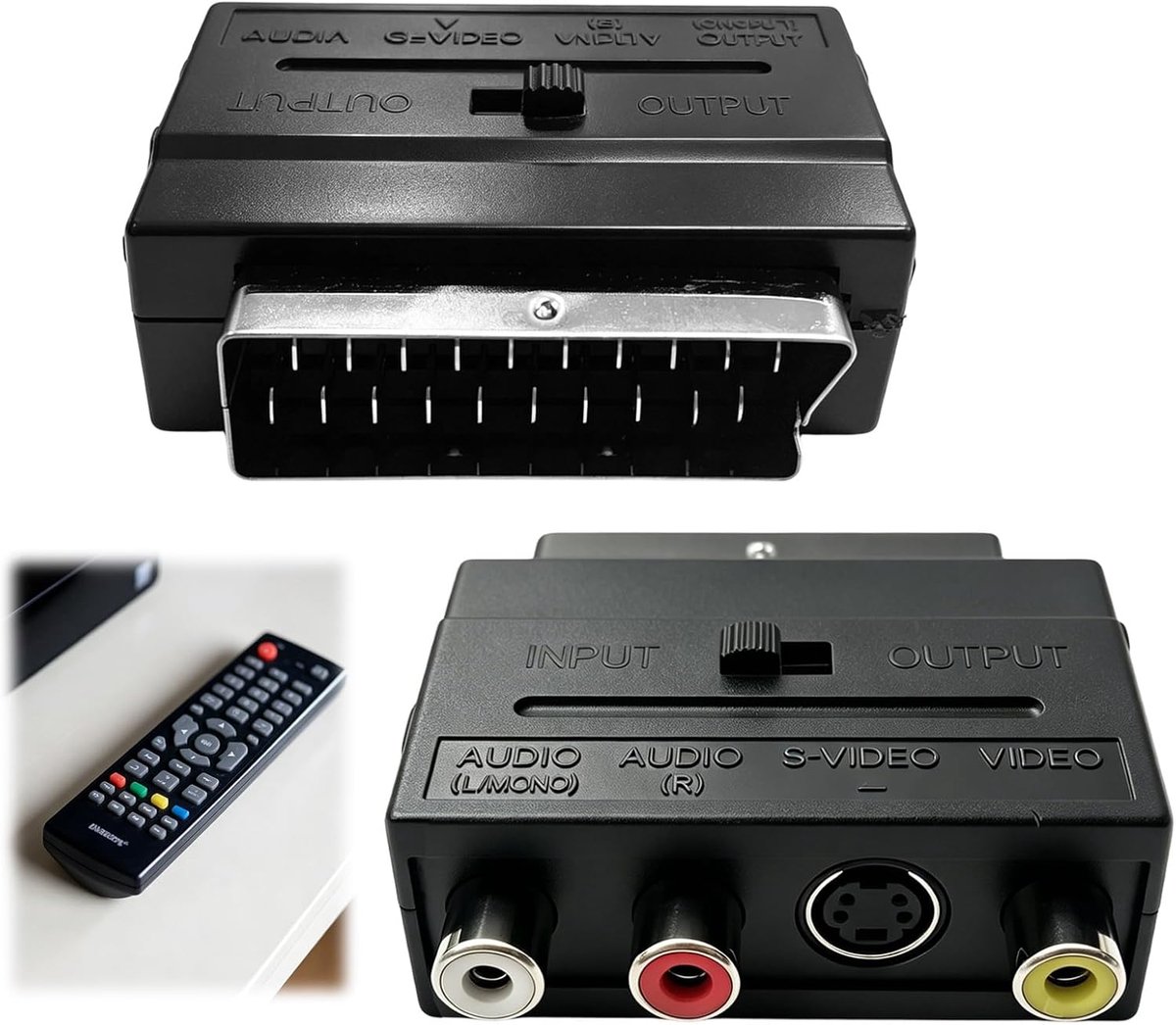 SCART-adapter, SCART naar 3 x RCA-aansluitingen IN/Out schakelaar + S-Video S-VHS AV audio-video-adapter, composiet - ShopVlot