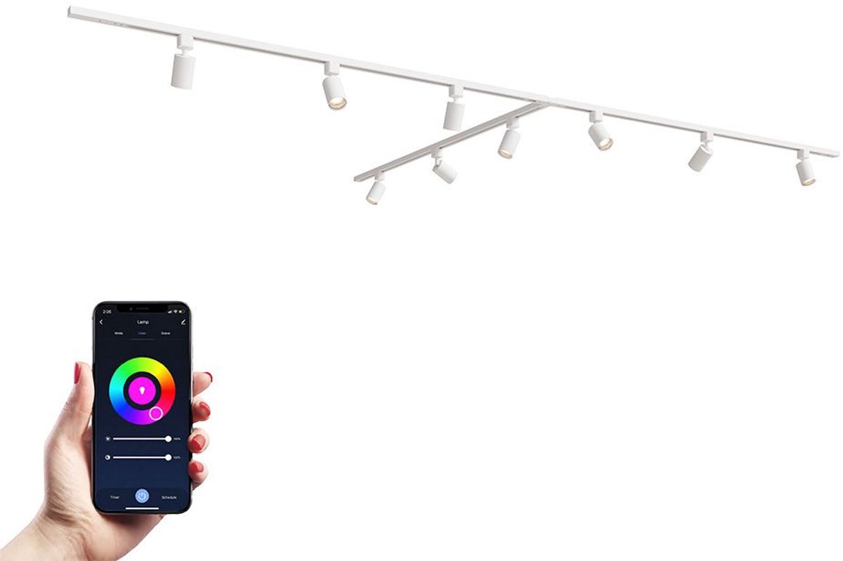 HOFTRONIC railverlichting pakket T-vorm – 3x 1,5 meter rail – 9 RGBWW GU10 railspots – dimbaar – aluminium wit – IP20 – modulair – 230V – smart track lights woonkamer keuken