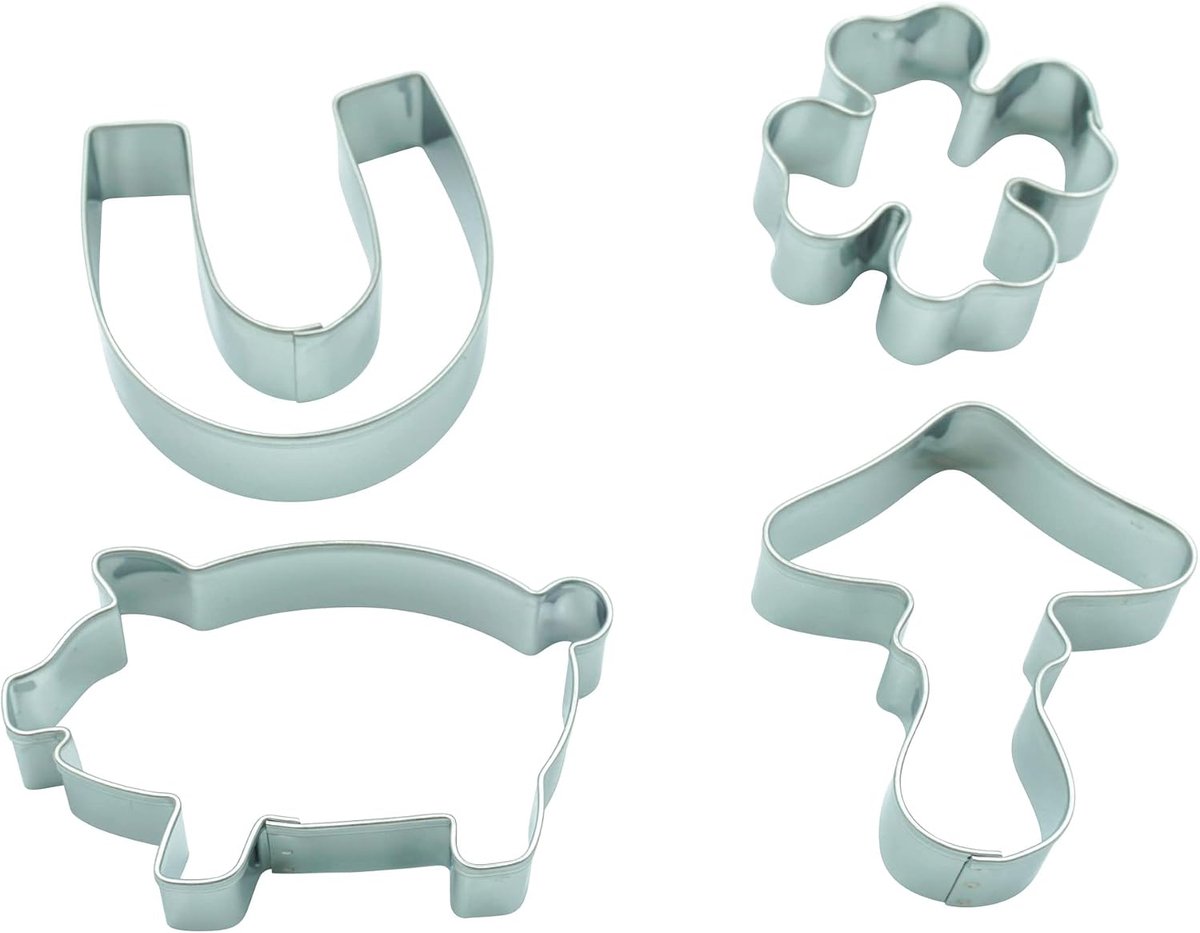 BekkiB 3538 Set of 4 "Happiness" Mushroom Clover Clover Pig Horseshoe Cookies for New Year, First School Day or - ShopVlot