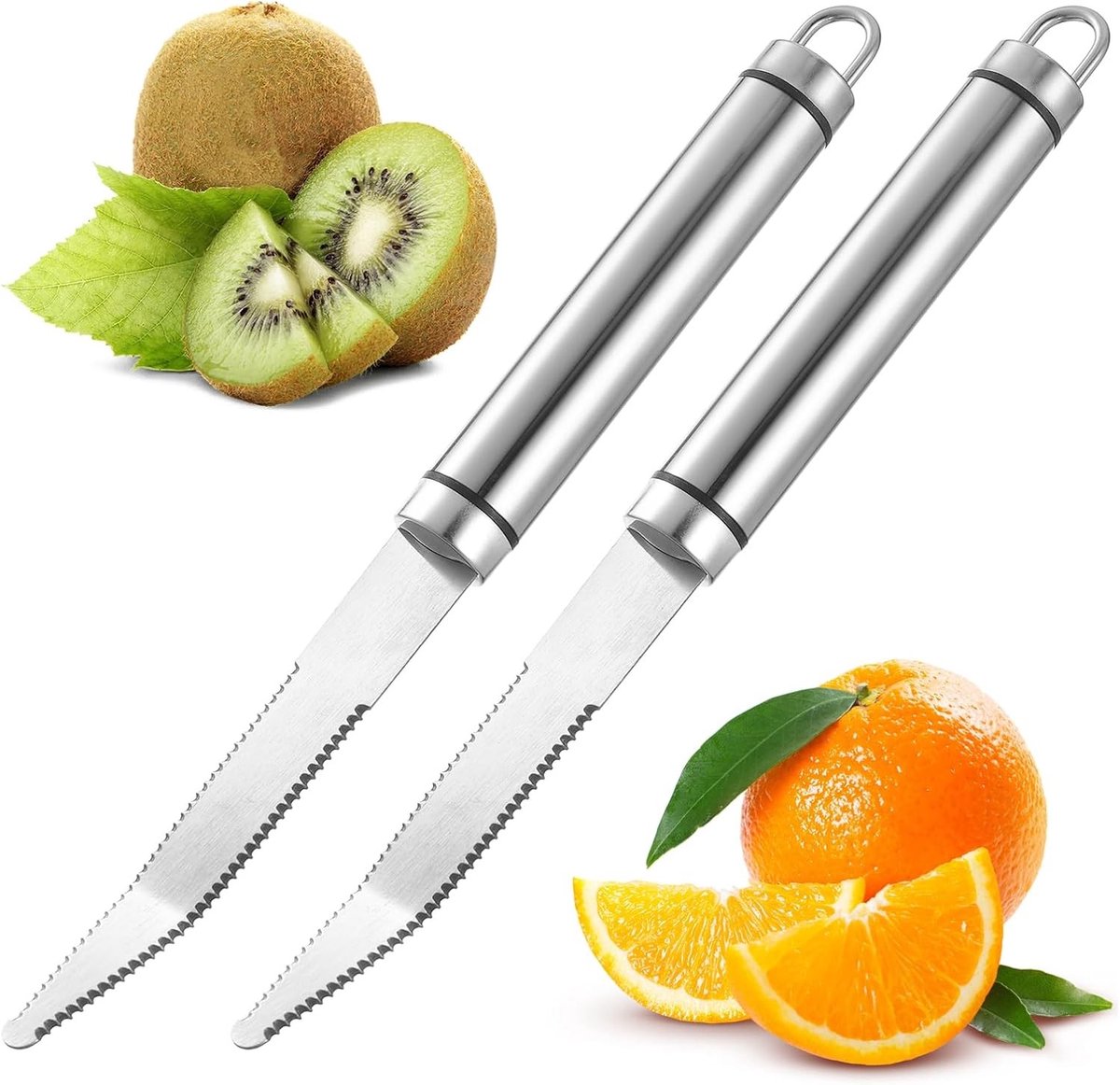 Grapefruit Lepels en Mes, RVS Gebogen Citrus Snijgereedschap met Kartelrand, Ideaal voor Fruit en Keukengebruik