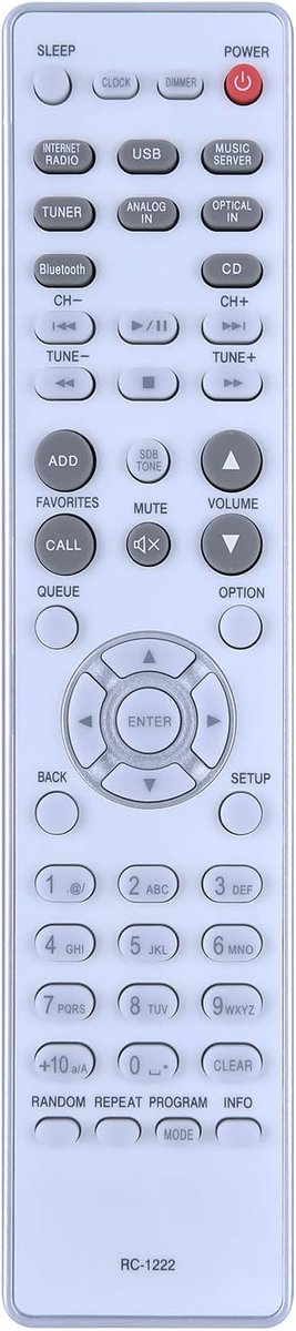 RC-1222 afstandsbediening geschikt voor Denon CEOL RCD-N10 Stereo Receiver RC1222 - wit - ShopVlot