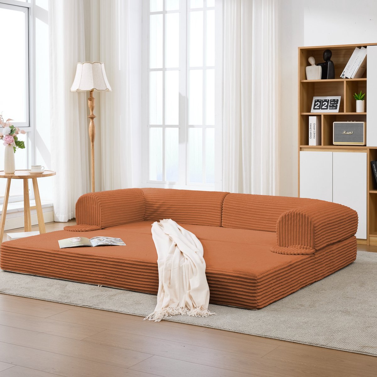 DESMIU Slaapbank 2-Zits - 2-In-1 Bedbank Met Slaapfunctie - Voor Woonkamer, Gastenkamer En Appartement - Cordstof - Oranje