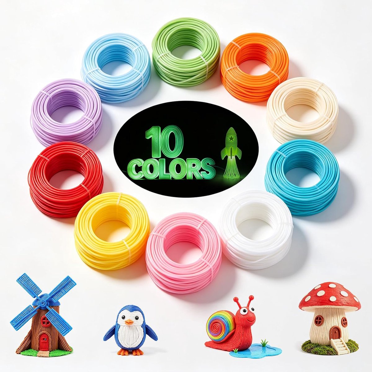 3D-pen filament PCL 1,75mm glow-in-the-dark 10 lichtkleuren 50m - ShopVlot