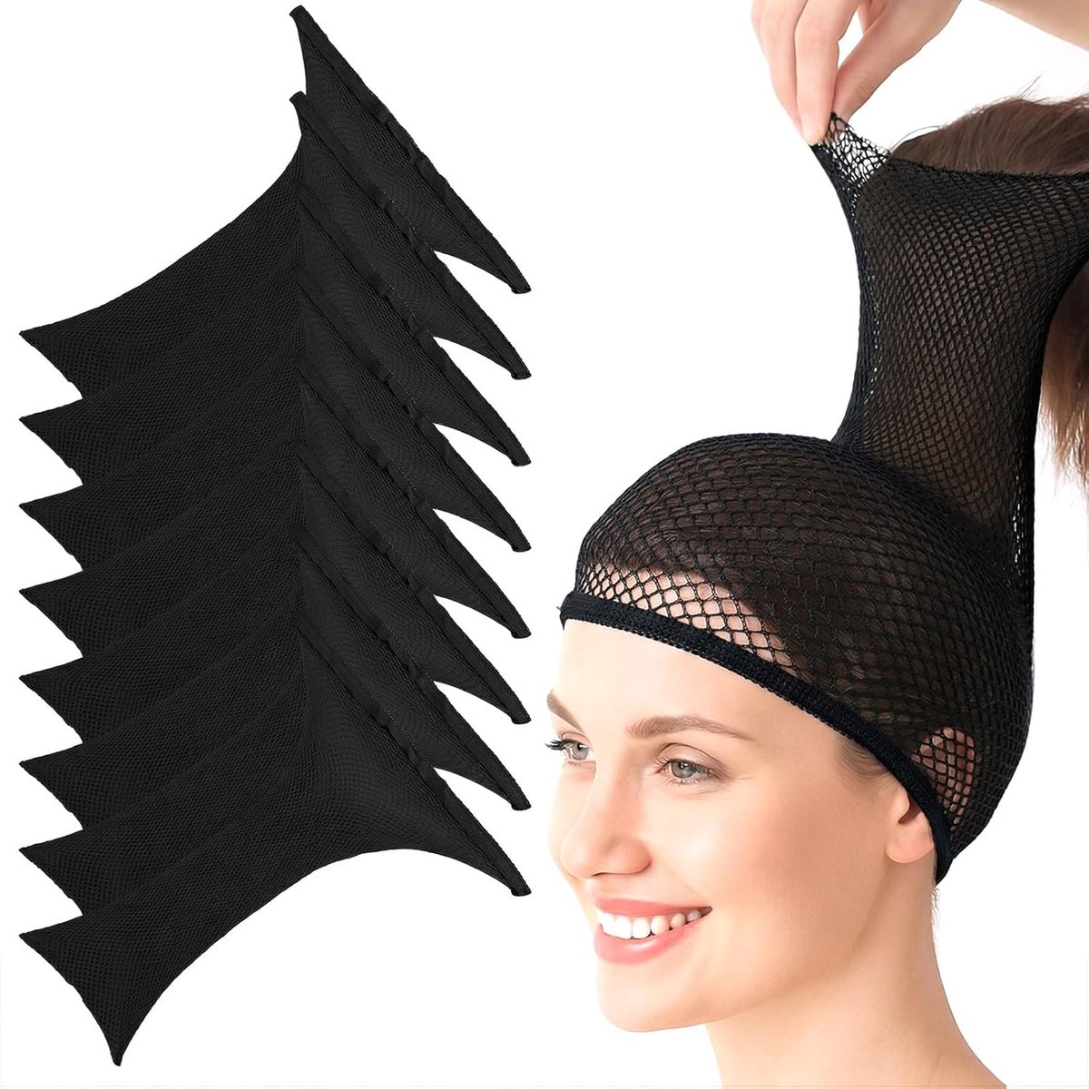 Sibba 8 stuks haarnetjes, pruikkap voor vrouwen, elastisch haarnet met grote maasafstand, antislip, comfortabel nylon - ShopVlot