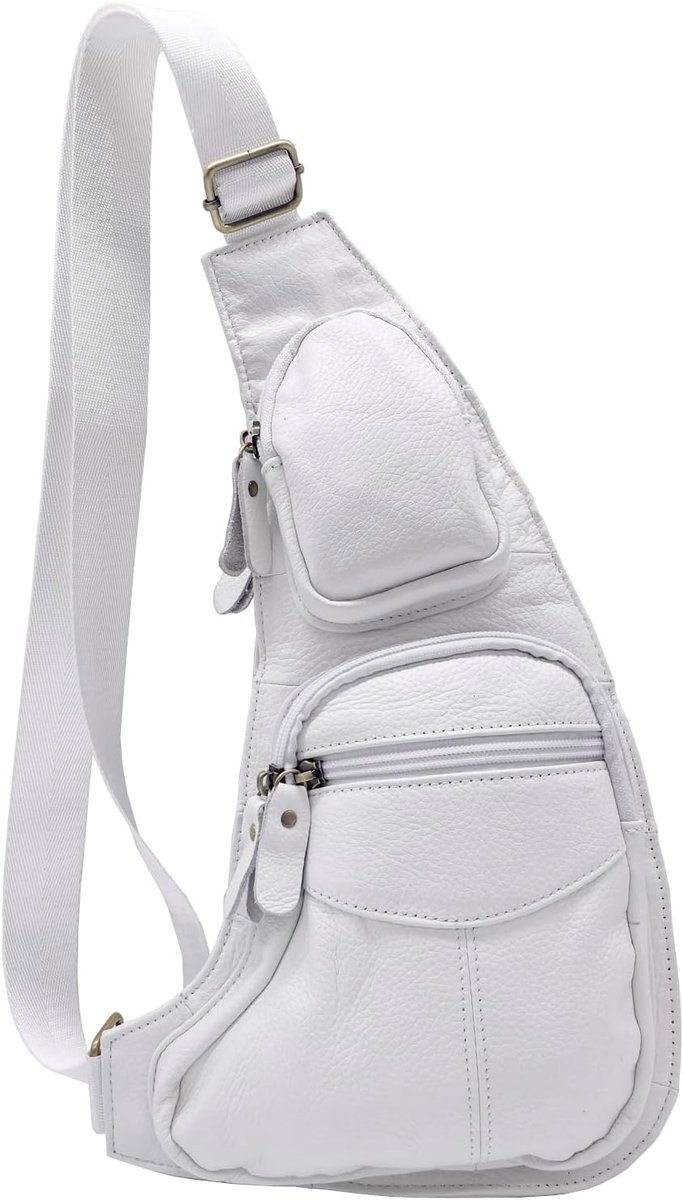 Hebetag Leather Sling Bag Casual Crossbody Daypack for Men Women Outdoor Travel Shoulder Chest Pack - ShopVlot