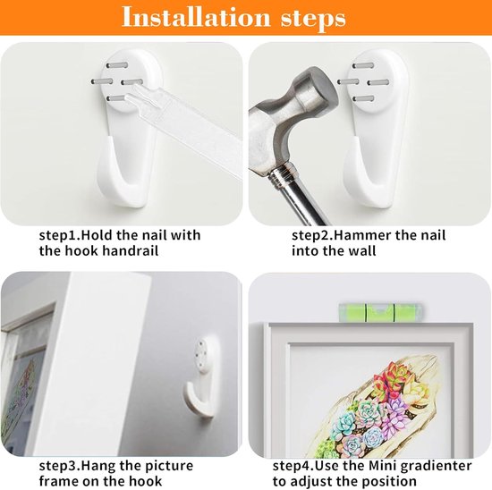 Gypsum & Drywall Hanging Hooks, 43 Pieces Damage-Free Frame Mounting Set, Easy Fit, Various Sizes, Concrete Wall Hooks - ShopVlot — afbeelding 2