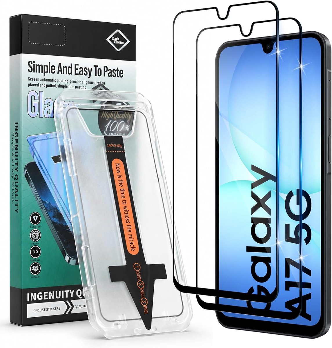 Displaybeschermfolie voor A16/A17/5G/4G, zelfuitgelijnend, gehard glas, hardheid 9H, hardheid 0,33 mm, HD - ShopVlot