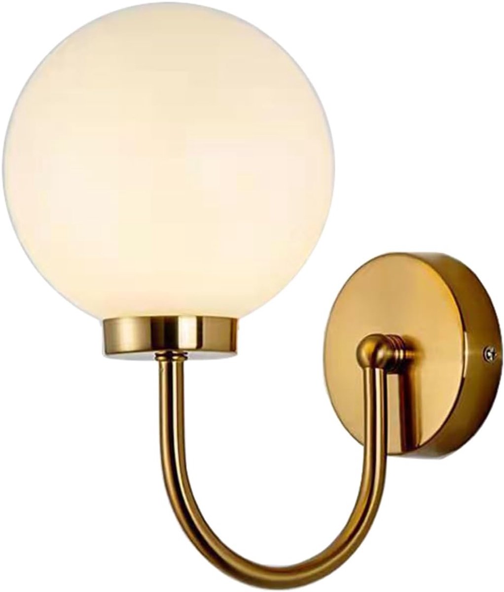 Wandlamp met Glanzende Witte Glazen Bol en Gouden Basis - Middeleeuwse Stijl