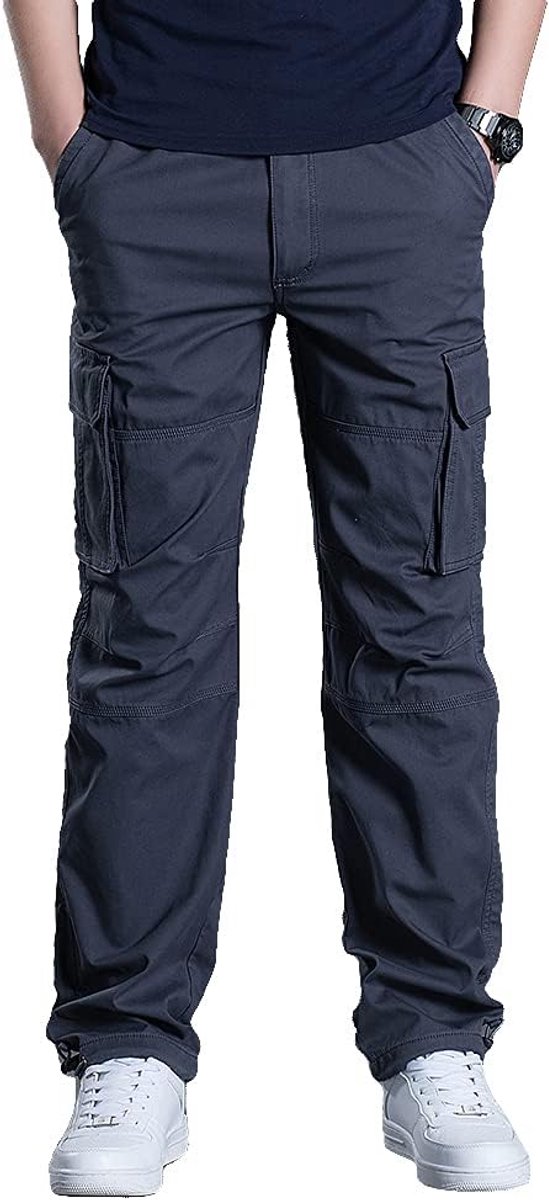 Olmecs Elastic Cotton Straight Cargo Pants For Men With Pockets, Spring/Autumn, Grey, M - ShopVlot