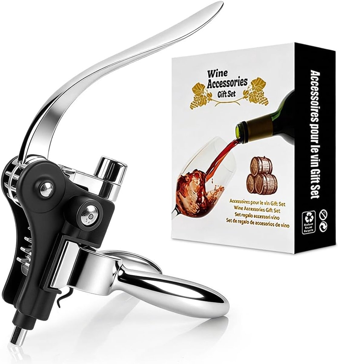 Stainless steel corkscrew, manual bottle opener for all types of corks, lever corkscrew for wine lovers and household - ShopVlot